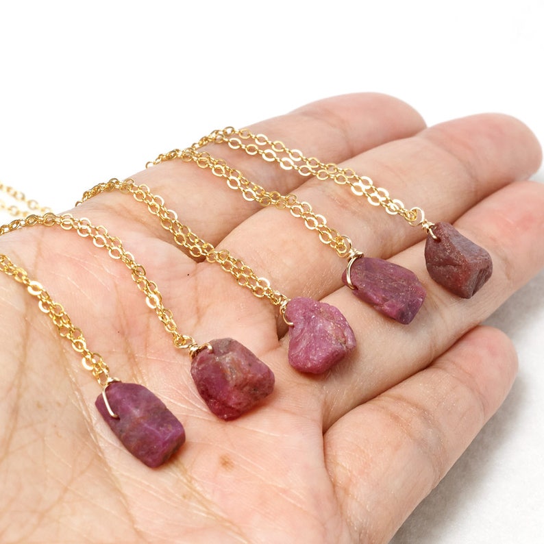 Raw Ruby necklace in 14k Gold Filled, Rough Ruby pendant, Minimalist gemstone necklace, Raw Crystal jewellery, July Birthstone, Gift for her image 5