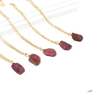 Raw Ruby necklace in 14k Gold Filled, Rough Ruby pendant, Minimalist gemstone necklace, Raw Crystal jewellery, July Birthstone, Gift for her image 3