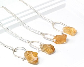 Raw Citrine nugget necklace, 925 silver citrine pendant, Boho Chic necklace, November birthstone, Handmade jewelry, Gift for Her