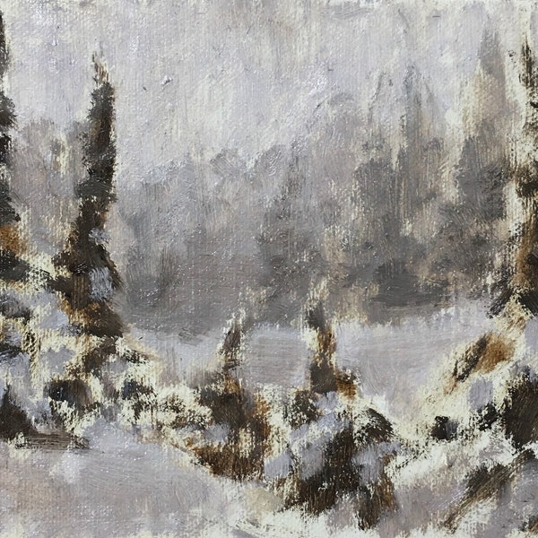 Sneeuwscène landschap origineel olieverfschilderij op linnen canvas