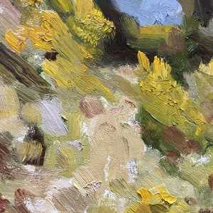 Sunny Hillside with Trees Landscape Original Oil Painting on Canvas image 7