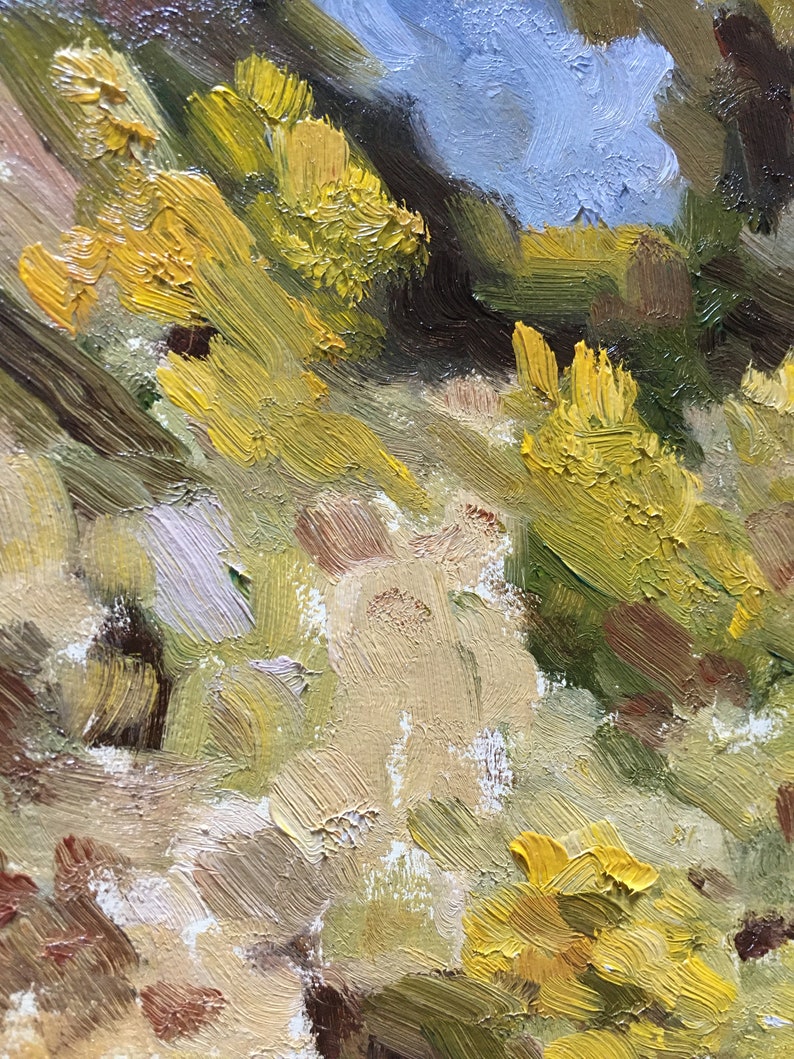 Sunny Hillside with Trees Landscape Original Oil Painting on Canvas image 7