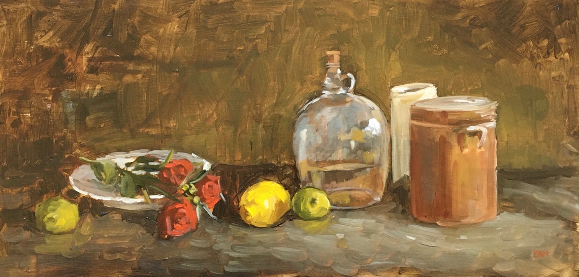 Still Life Oil Painting with Roses | Etsy