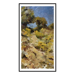 Sunny Hillside with Trees Landscape Original Oil Painting on Canvas image 1