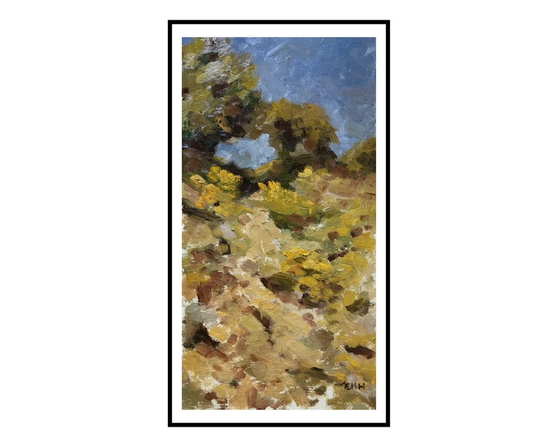 Sunny Hillside with Trees Landscape Original Oil Painting on Canvas image 1