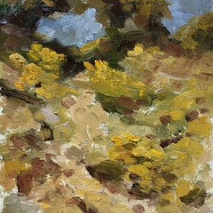 Sunny Hillside with Trees Landscape Original Oil Painting on Canvas image 3