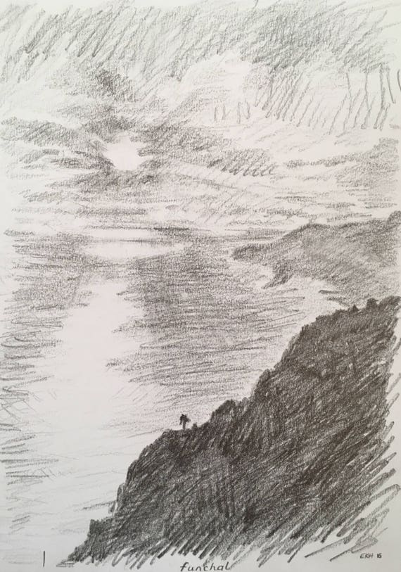 Sunset Funchal Madeira Island Original Fine Art Pencil Etsy