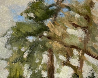 Peinture à l'huile originale de paysage de pins sylvestres