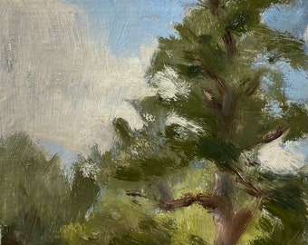 Peinture à l'huile originale de paysage de pins sylvestres