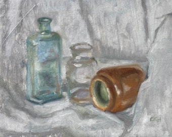 Still Life Oil Painting with Bottles