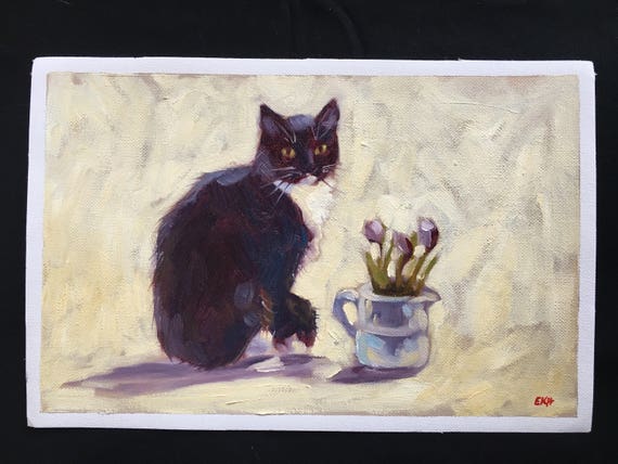 Peinture Impressionniste Chat Peinture à Lhuile Chat Peinture Peinture Impressionniste Animaux Peinture Petit Chat Noir Peinture Peintures à Lhuile - 