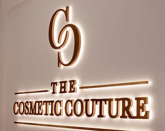 Salon Logo Sign, Backlit Business Sign, Boutique Sign, Halo illuminated 3D Sign, Office Sign, LED Sign, Large Metal Letters, Storefront Sign