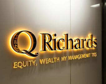 Logo Sign For Business, 3D Metal Sign, Backlit Office Sign, Halo illuminated Sign, Company Signage, LED Salon Sign, Large Metal Wall Letters