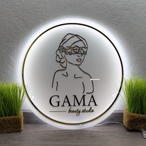 Beauty Studio Sign, Acrylic Business Sign, Small Logo Sign, Beauty Salon Wall Decor, Custom Spa Sign, Round Logo Sign, Reception Desk Decor