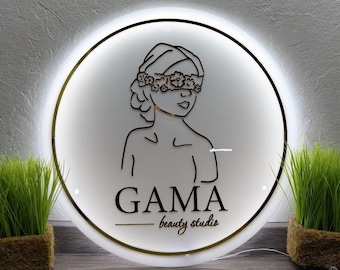 Beauty Studio Sign, Acrylic Business Sign, Small Logo Sign, Beauty Salon Wall Decor, Custom Spa Sign, Round Logo Sign, Reception Desk Decor