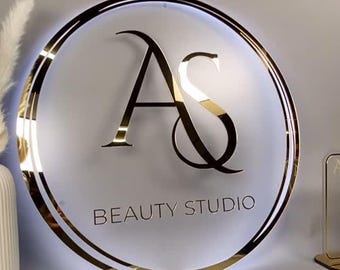 Beauty Salon Logo Sign, Sign For Business, Neon Acrylic Sign, LED Back-lit Sign, Custom Business Logo, Round Neon Sign, Shop Reception Sign