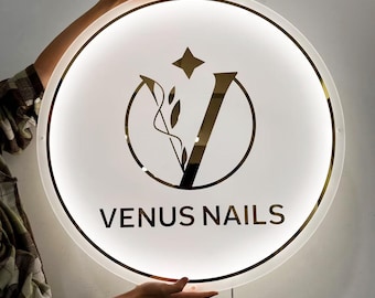 Acrylic Logo Sign, Round Business Sign, Nails Studio Sign, Clinic Sign, Small Sign, Beauty Salon Sign, Neon Acrylic, Bar Sign, Light up Sign