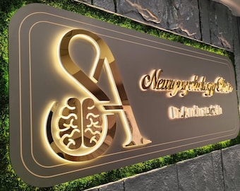 Logo-Schild Custom, Klinik-Business-Zeichen, Ladenschild für den Außenbereich, Salon-Schild, Goldspiegel-Schild, von hinten beleuchtetes Schild, Storefront-Schild, 3D-LED-Business-Logo