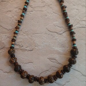 Handmade Necklace, Carved Wooden Beads, Earthtone Necklace, Women&#39;s Accessories, Ladies Accessories, For Her, Birthday Gift, Textured Choker