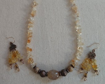 Citrine Necklace Set, Semi-Precious Stones, Chandelier Earrings, Yellow Set, Handmade Jewelry, Ladies Accessories, OOAK, For Her, For Women