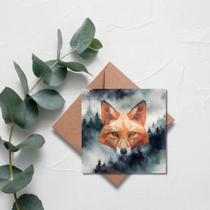 Impression Forêt-Noire, carte postale « Smart Fox », avec enveloppe en papier kraft de 15 x 15 cm, comme cadeau ou décoration, renard, impression d'art, forêt