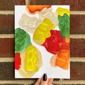 Melted Gummy Bears Print: Pop Art Candy Still Life, Kitchen Wall Unframed Rectangle Poster, Minimalism Painting Original Halloween Series