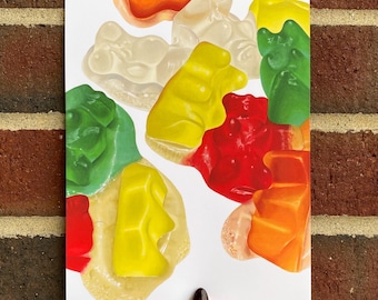 Melted Gummy Bears Print: Pop Art Candy Still Life, Kitchen Wall Unframed Rectangle Poster, Minimalism Painting Original Halloween Series