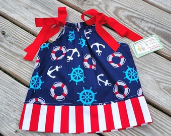 anchor dress / pillowcase dress / anchor dress / nautical dress / red white blue dress / shift dress / ribbon dress / groovy gurlz / anchors