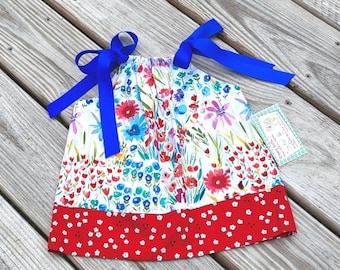 floral pillowcase dress / toddler dress / handmade baby gift / flower garden / shift dress / swing top / baby shower gift / spring dress