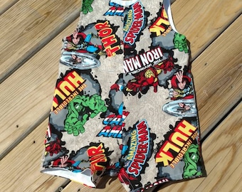 boys marvel outfit / toddler boy clothing / handmade gift / boys shortall / marvel themed birthday / comic book outfit / baby boy clothing