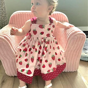 Sweet Strawberry Dress For Little Girls, Adorable Strawberry Themed Birthday Dress: Adjustable Fit For Growing Girls,