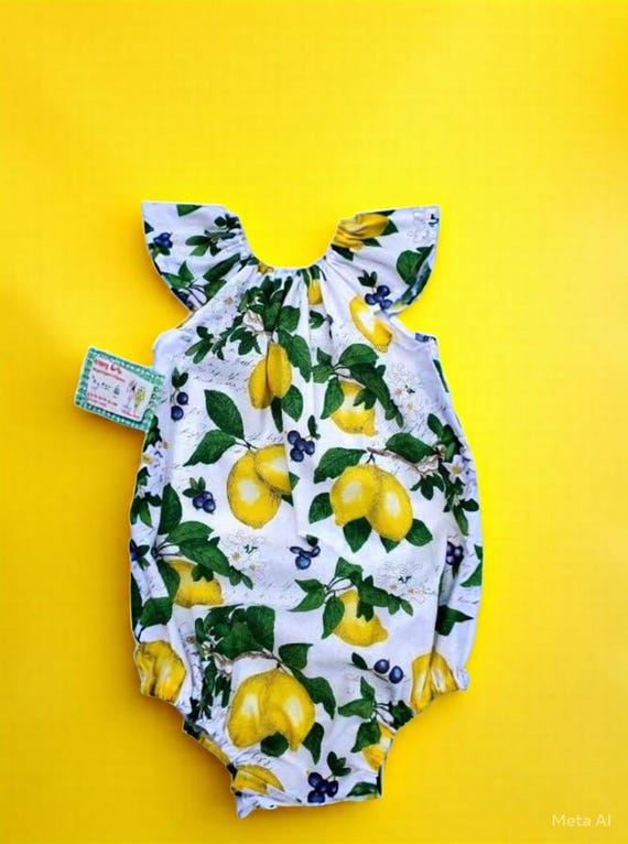 Lemon Baby Romper: Flutter Sleeve Cotton Bubble Outfit