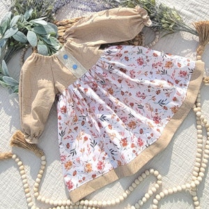 grote of kleine meisjes boerenjurk met lange mouwen en bloemen / herfst familiefoto / meisjes terug naar school jurk / herfstjurk meisjes