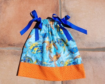 big or little girls sea turtle pillowcase dress / girls spring or summer dress  / girls beach dress / family beach photo shoot / baby gift
