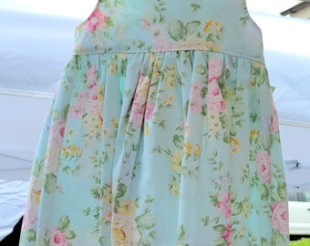 big or little girls floral adjustable dress / 1st birthday dress / baby blue with pink flower dress / summer family photo shoot dress