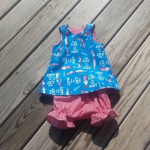 Cat in The Hat Birthday Outfit For Girls, Dr. Seuss Inspired Toddler Clothing, Baby Gift Idea, Gender Reveal, Photo Shoot