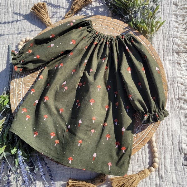 Mushroom World Short Sleeve Waisted Dress