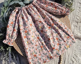 Girls Long Sleeve Dress with Earth Tone Flowers