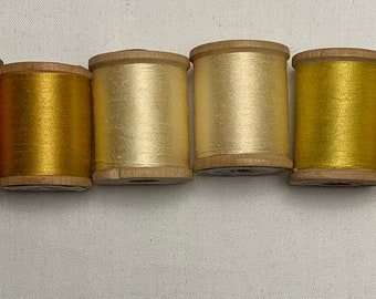 Vintage Sewing Thread ~ 6 Wood Spools Shades of Yellow Ivory & Orange