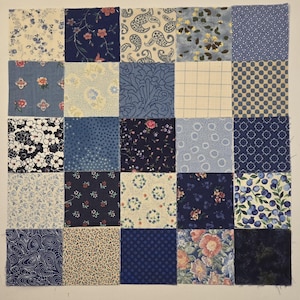 Blue Cotton Fabric Squares: Mini Charm Pack for Quilting