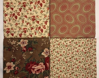 Fat Quarter Bundle  ~ Assortment of Four Cotton Fabrics  18” x  21”