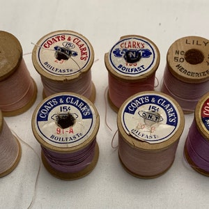 8 Vintage Wooden Spools of Thread Shades of Purple/Lilac and Pink/peach image 4