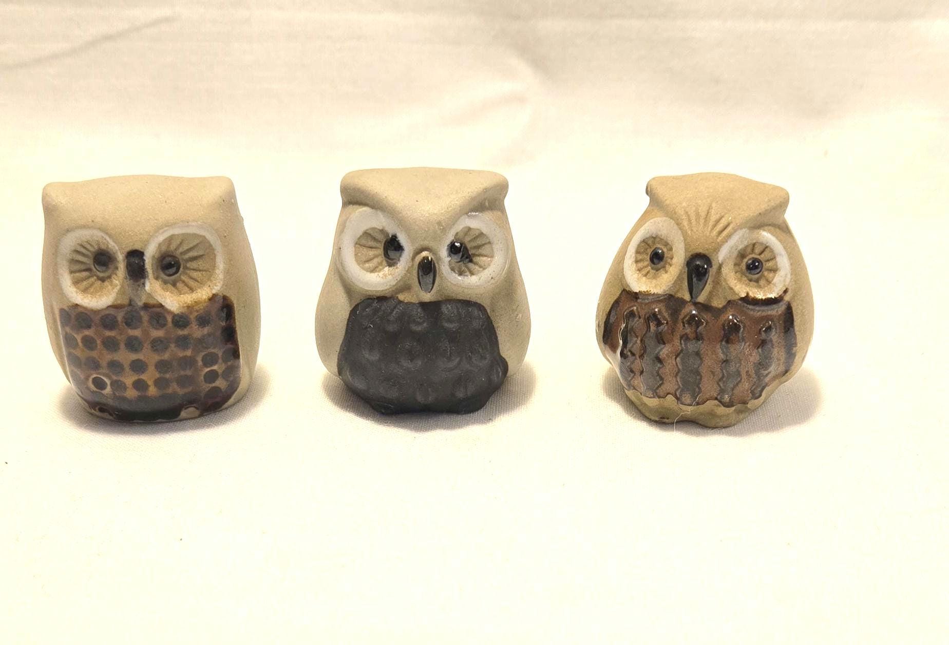 Set of 3 Vintage Miniature Pottery Owls