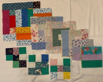 28 Scrappy Patchwork Quilt Blocks ~ Variety of Sizes, Colors, & Block Designs