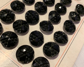 24 Antique Haute Nouveaute Black Glass Buttons NOS