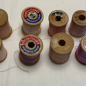 8 Vintage Wooden Spools of Thread Shades of Purple/Lilac and Pink/peach image 5