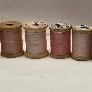 8 Vintage Wooden Spools of Thread Shades of Purple/Lilac and Pink/peach image 2