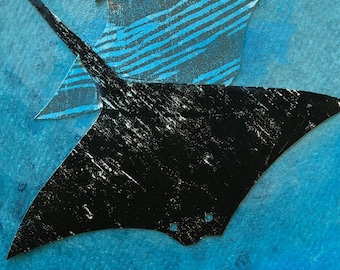 Manta Ray Collage, Handmade Notecard