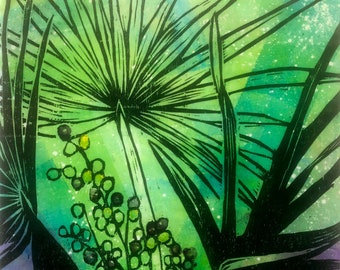 Palmetto woodblock print, Artist made