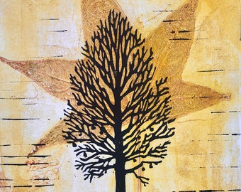 Sweet Gum Woodblock prints, Tulip poplar, Tree Silhouette, Tree and Leaf Art